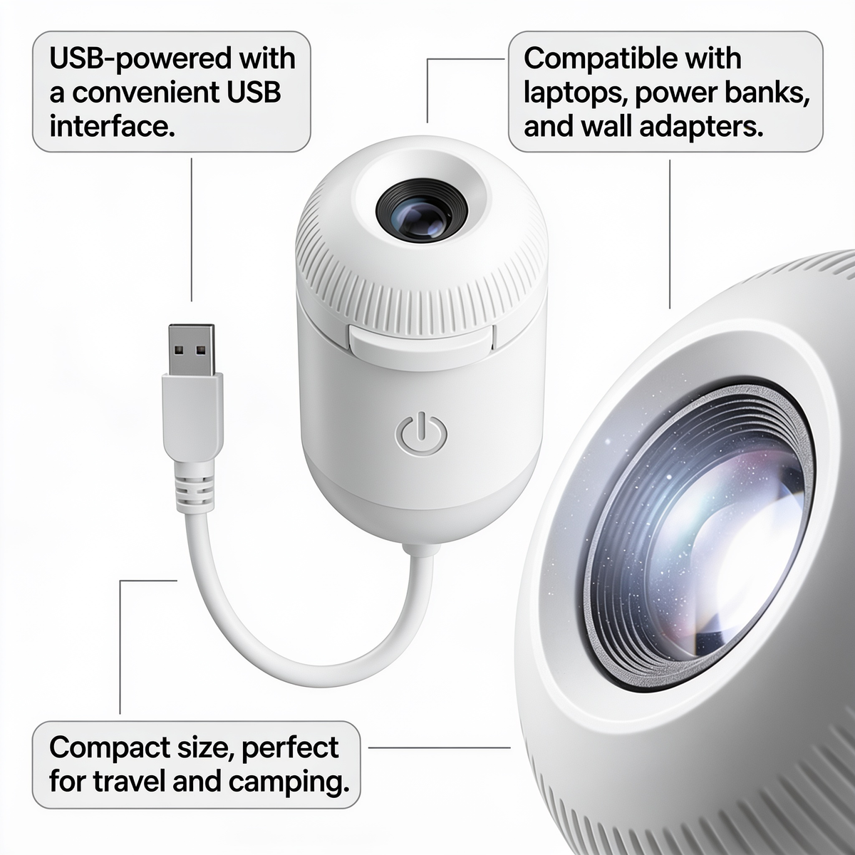 Portable USB starry sky projection lamp lighting a bedroom ceiling