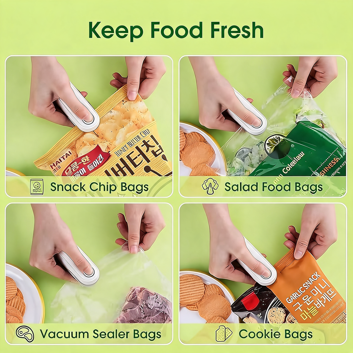 Portable food bag sealing machine for kitchen use