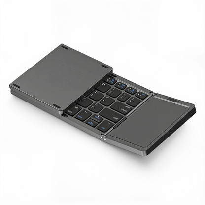 Foldable Bluetooth keyboard with touchpad, black, folded and open view