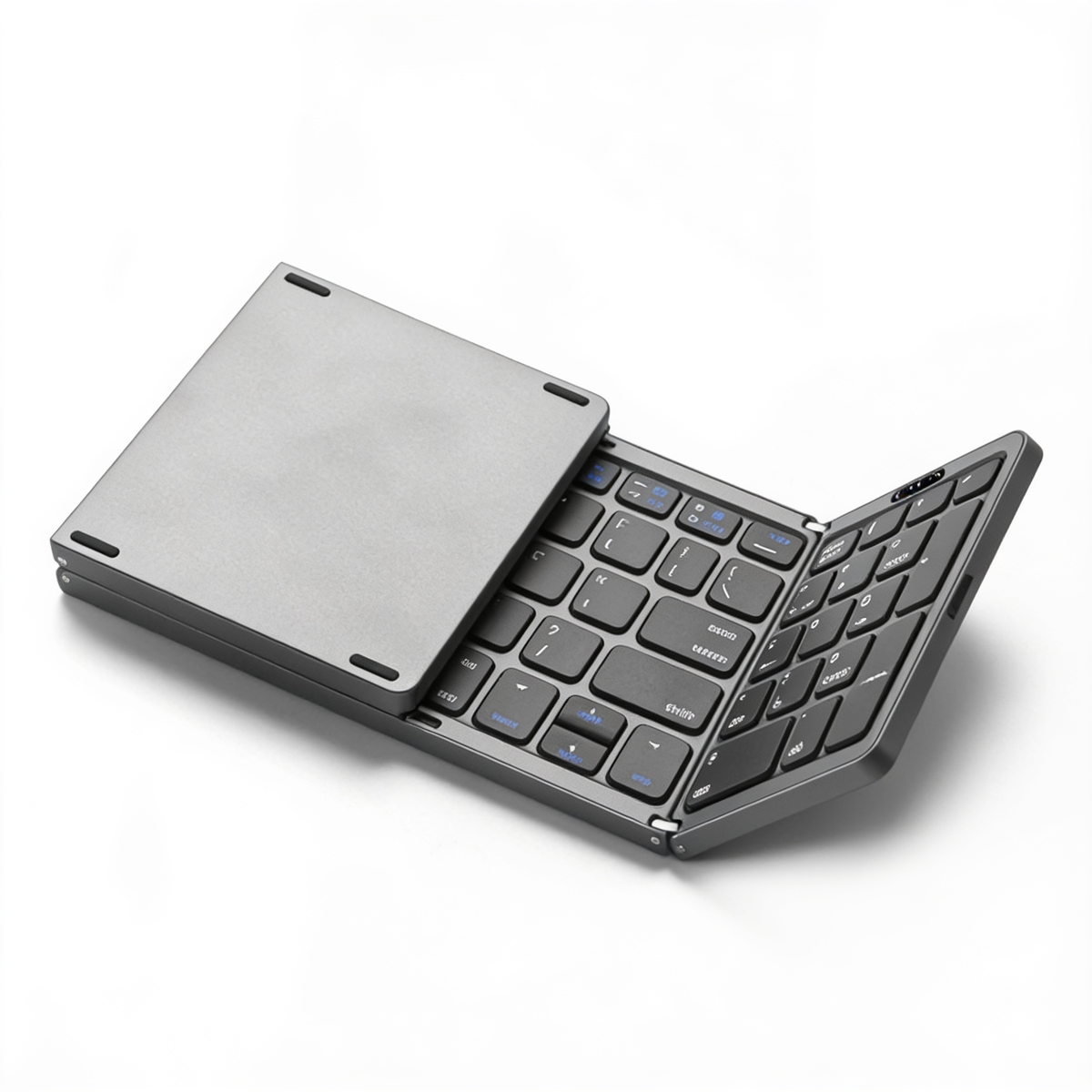 Foldable Bluetooth keyboard with touchpad, black, folded and open view