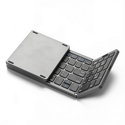 Foldable Bluetooth keyboard with touchpad, black, folded and open view
