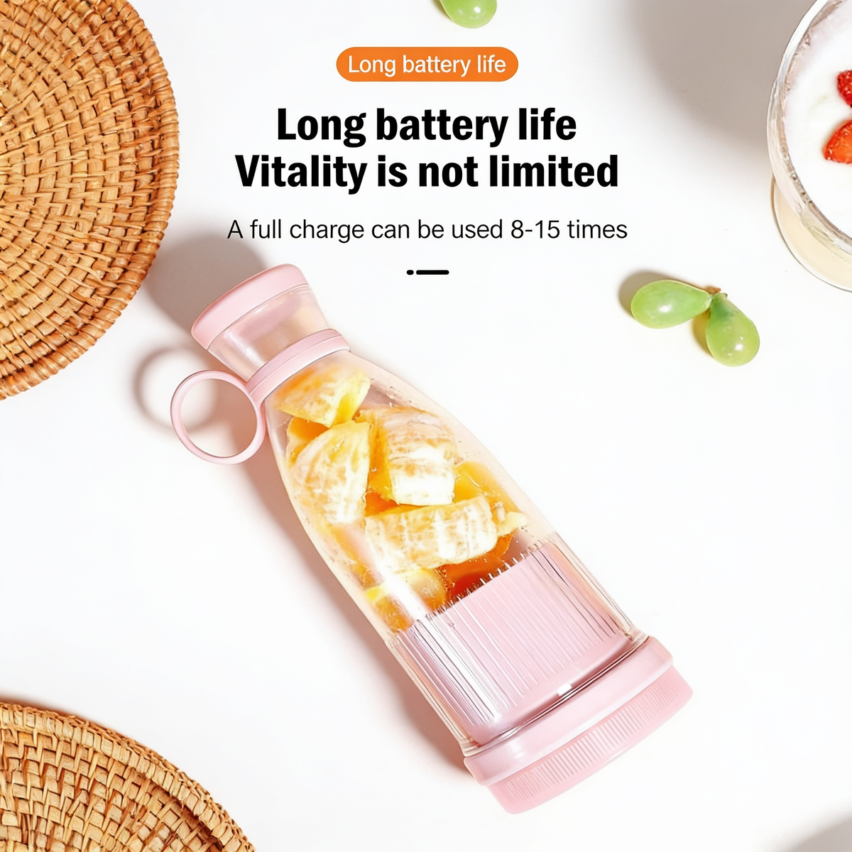 White portable USB rechargeable mini blender, 350ml