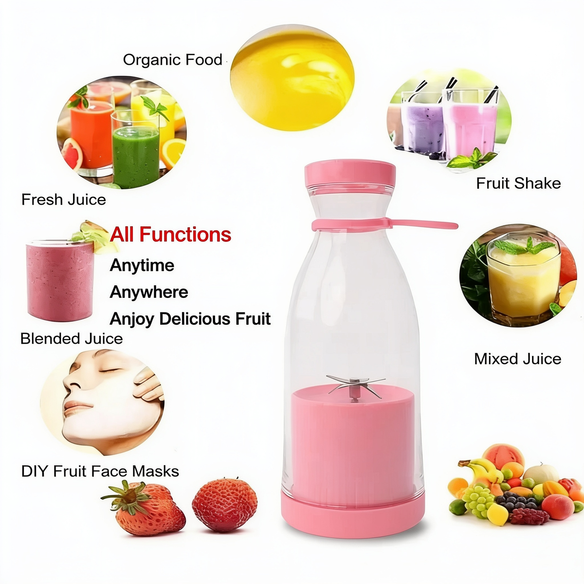 White portable USB rechargeable mini blender, 350ml