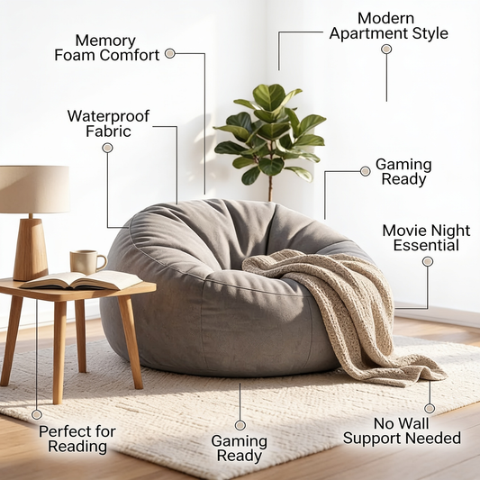 Gray bean bag chair in a living room setting
