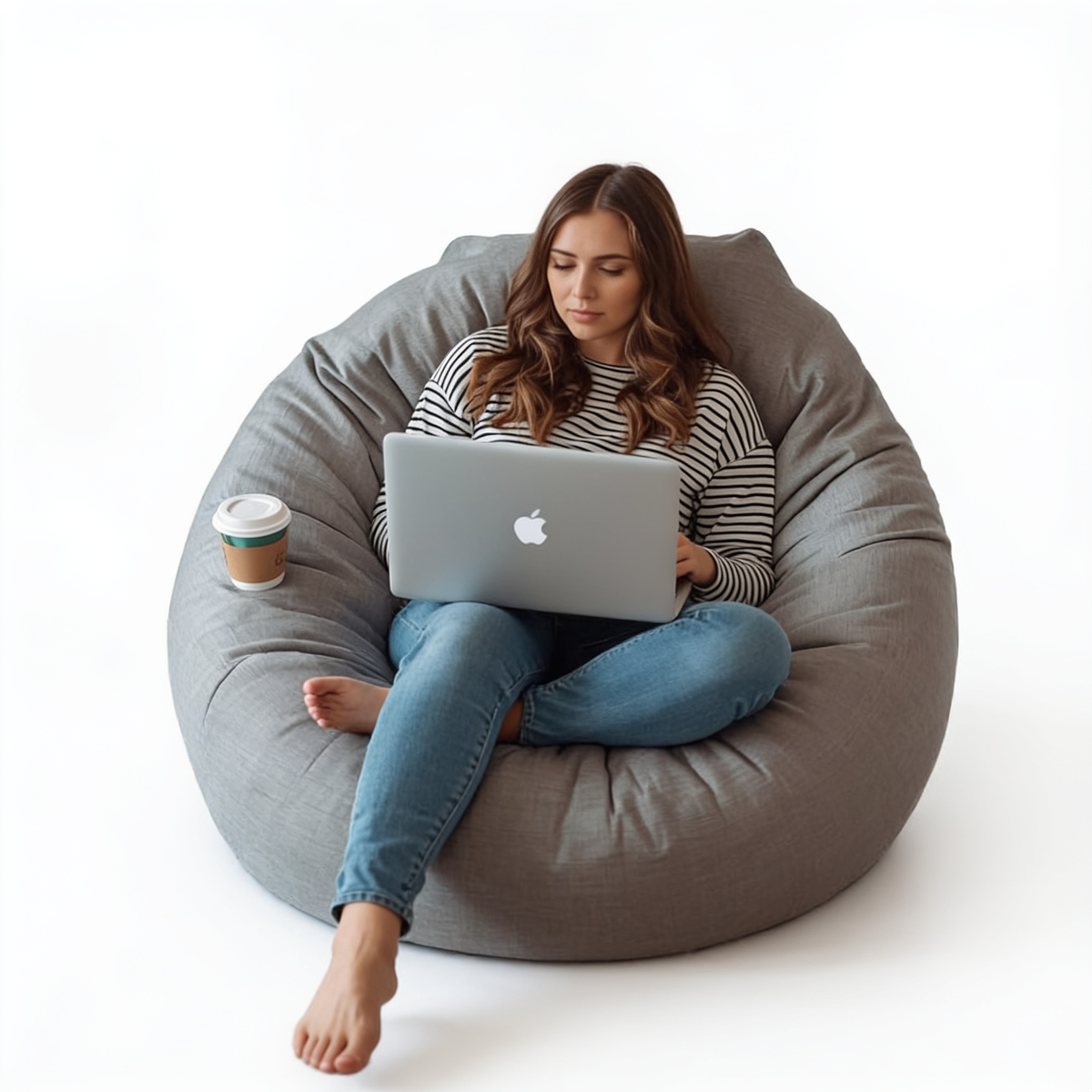 Gray bean bag chair in a living room setting
