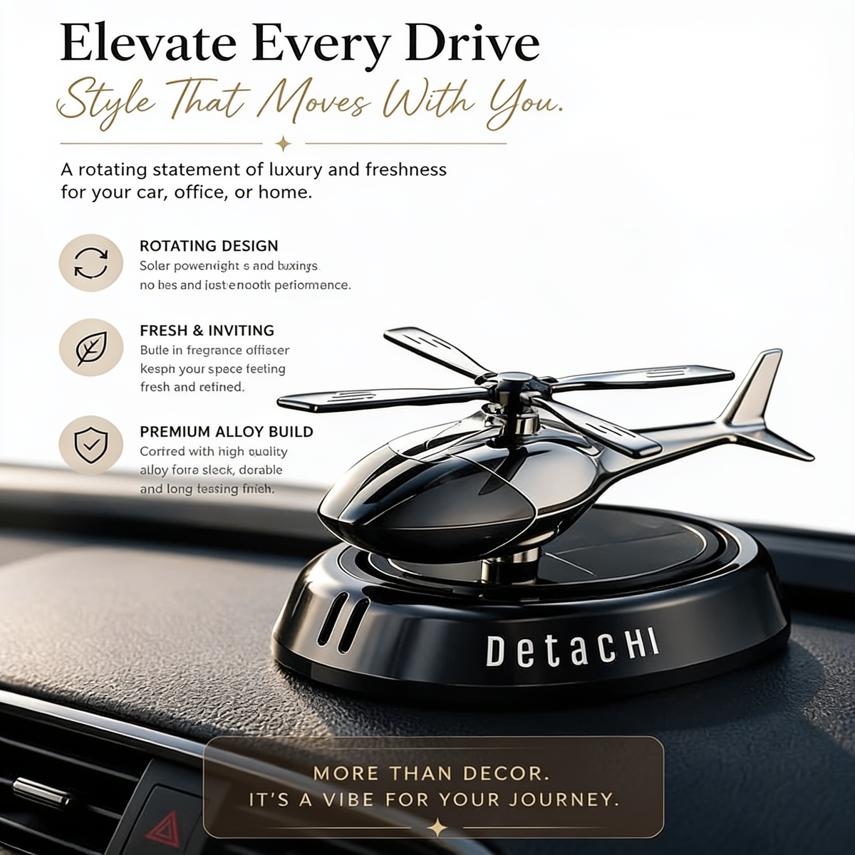 Solar-powered rotating car air freshener, mini helicopter design