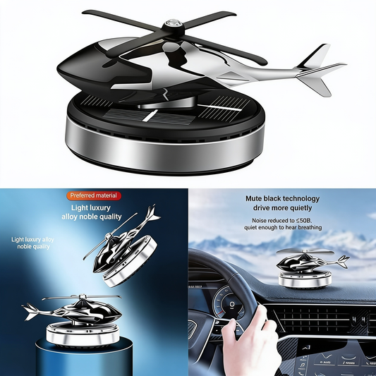 Solar-powered rotating car air freshener, mini helicopter design