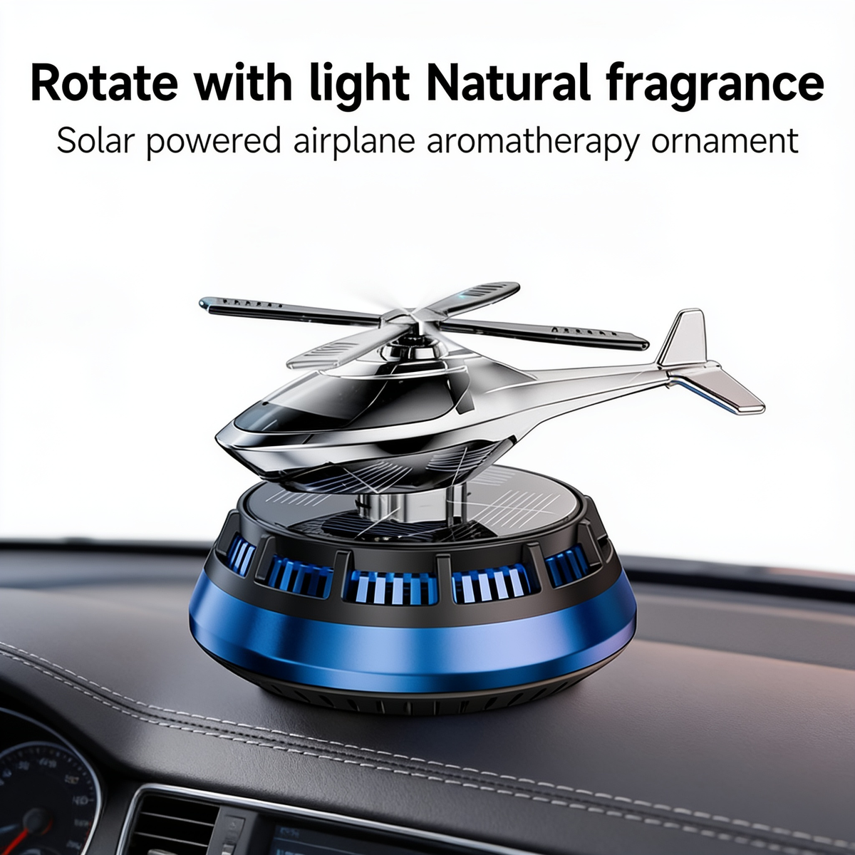 Solar-powered rotating car air freshener, mini helicopter design
