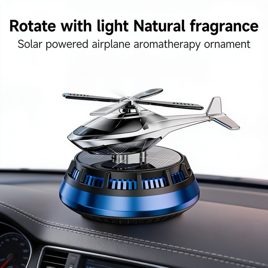 Solar-powered rotating car air freshener, mini helicopter design