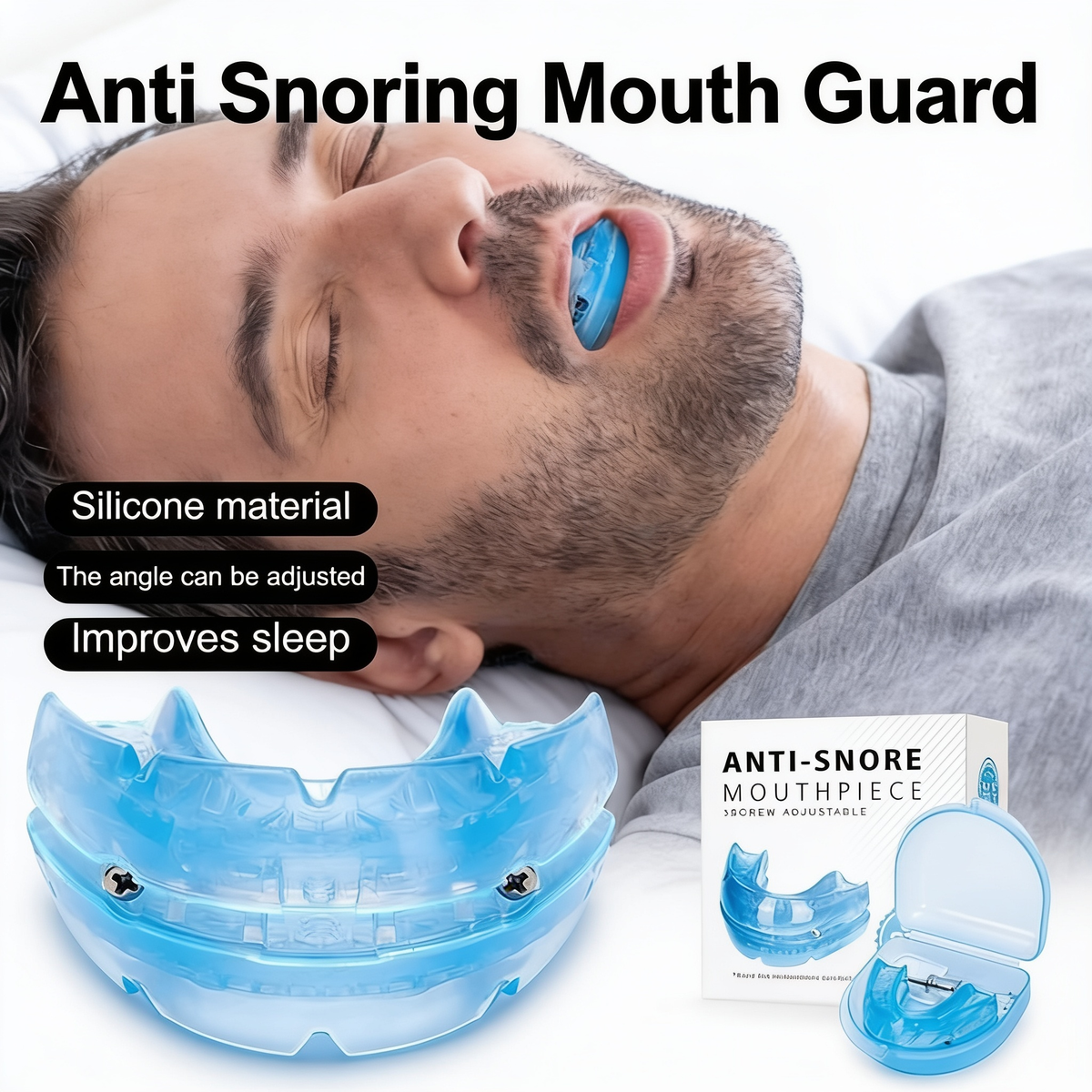 Reusable silicone anti-snore mouthpiece