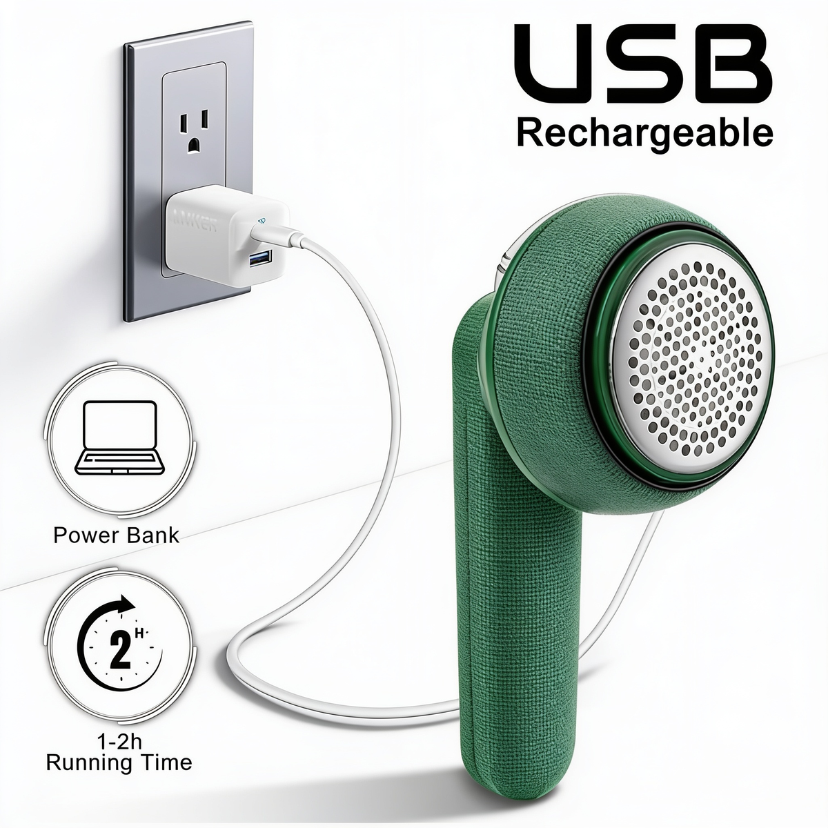 Rechargeable Lint Remover
Electric rechargeable lint remover removing pills from fabric