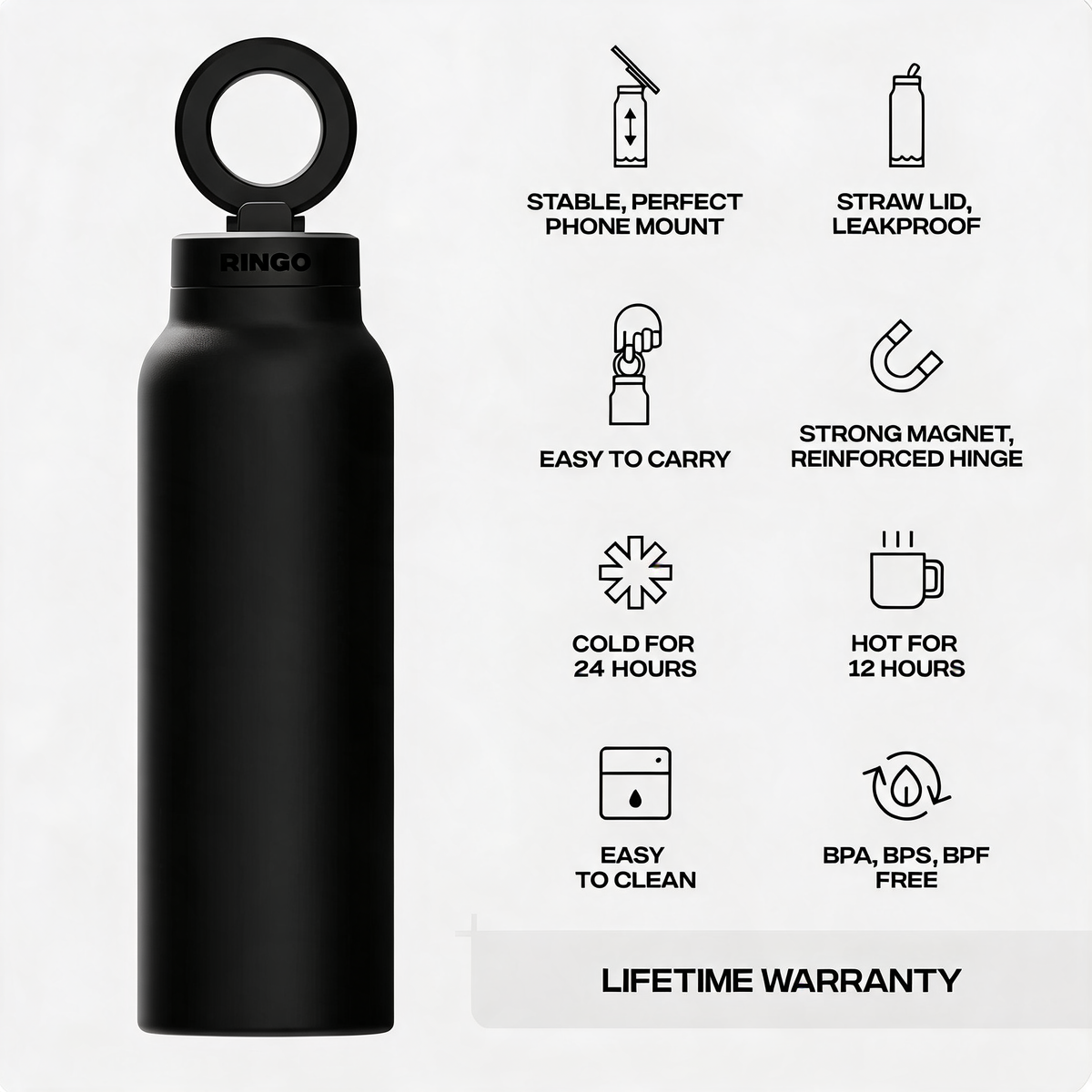 Vacuum Insulated Water Bottle with Phone Holder