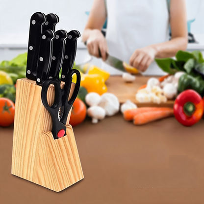 Kitchen knife set with ergonomic wooden-style handles