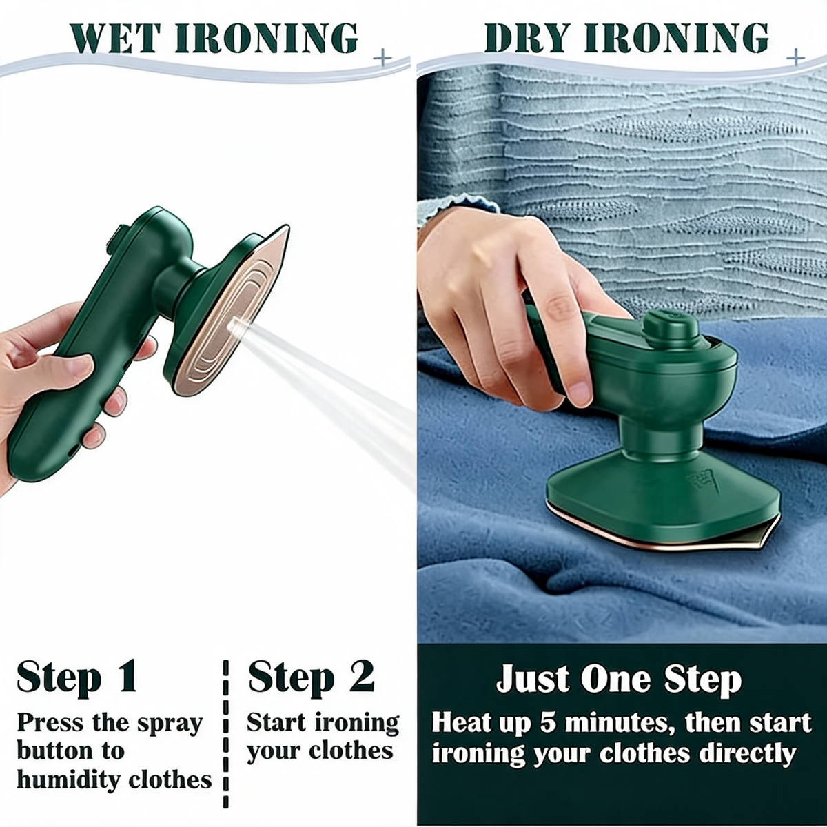 Portable Mini Ironing Machine with 2-in-1 Wet and Dry Ironing Function