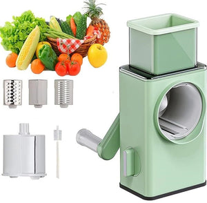 Stainless Steel Vegetable Cutter | Manual Rotary Slicer & Shredder
