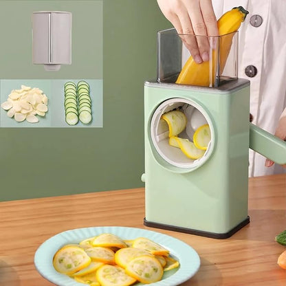 Stainless Steel Vegetable Cutter | Manual Rotary Slicer & Shredder