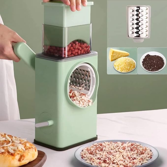 Stainless Steel Vegetable Cutter | Manual Rotary Slicer & Shredder