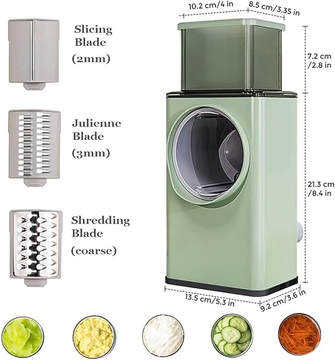 Stainless Steel Vegetable Cutter | Manual Rotary Slicer & Shredder