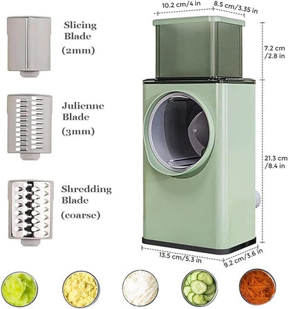 Stainless Steel Vegetable Cutter | Manual Rotary Slicer & Shredder
