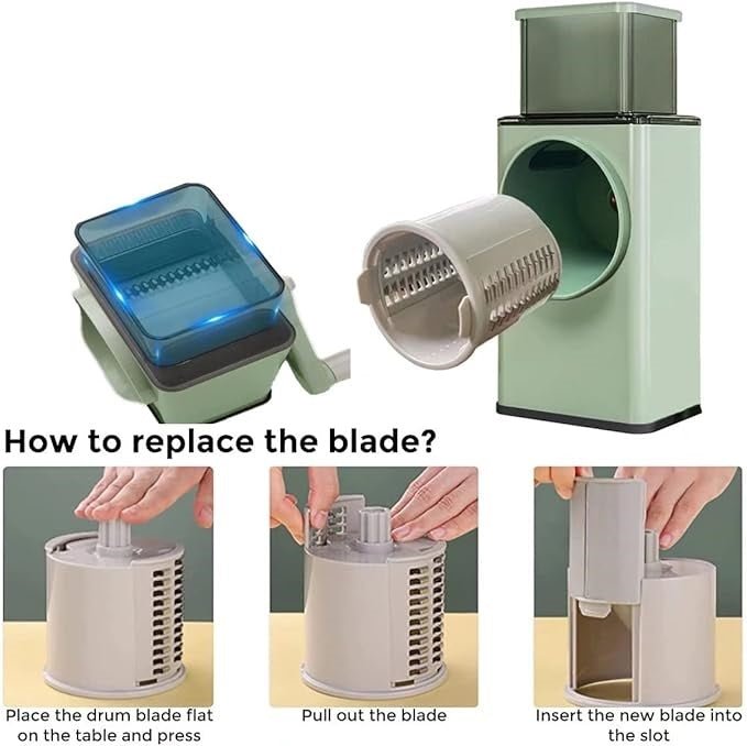 Stainless Steel Vegetable Cutter | Manual Rotary Slicer & Shredder
