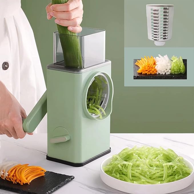 Stainless Steel Vegetable Cutter | Manual Rotary Slicer & Shredder